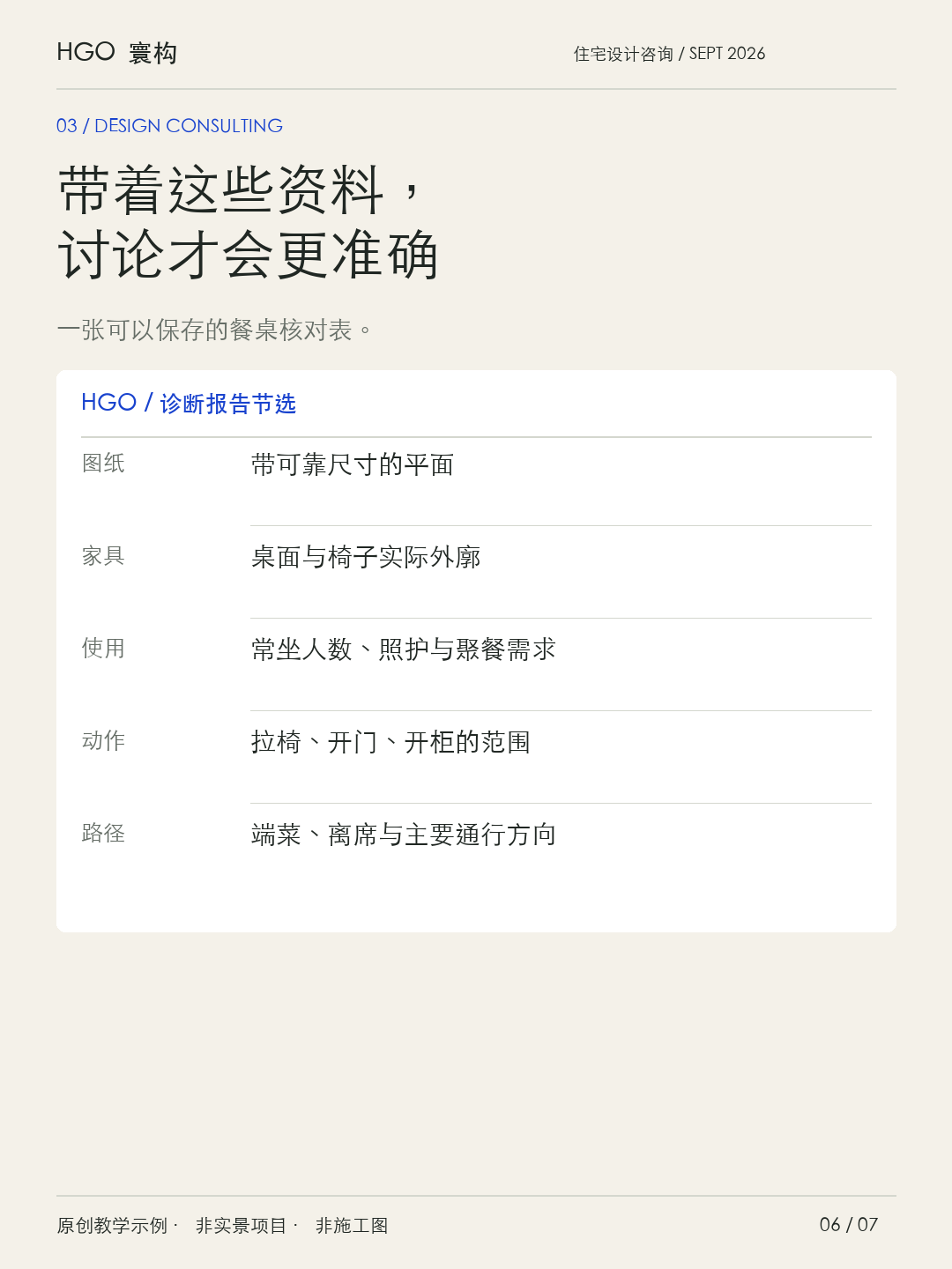 餐桌布局,把拉椅、起身和通行一起核对教学标注或报告样张